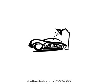 Hand drawn car wash icon, water splashes with shower, automobile, vector illustration