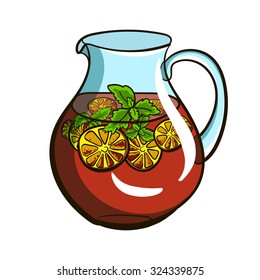 Hand drawn carafe with lemonade on the white background. Vector illustration.
