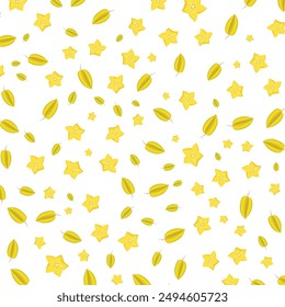 Hand drawn Carambola or Star Fruit pattern background vector design, flat illustration.