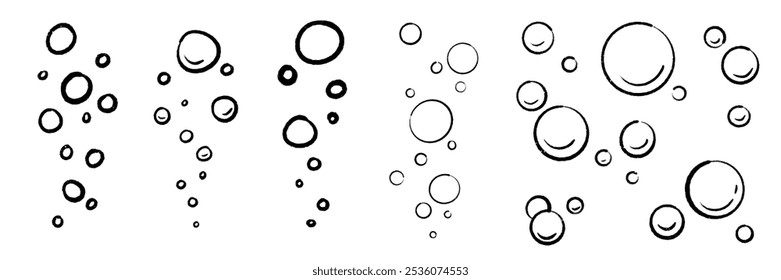 Hand drawn carbonation illustration. Fine air bubbles climbing from the bottom to the surface. Sparkling wine bubbles.