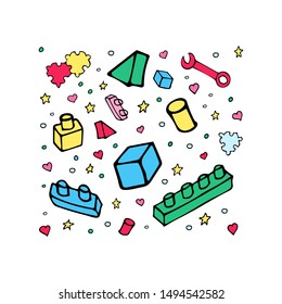 Hand drawn card 'baby's toys', cubes. Vector illustration. EPS 10