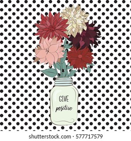 Hand drawn card with bouquet of flowers in bank