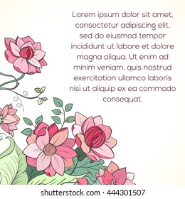 Hand drawn card can be used as invitation card for wedding, birthday and other holiday background. Vintage elegant wedding invitation with summer flowers.