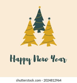 Hand drawn card with Christmas trees. Vector illustration.