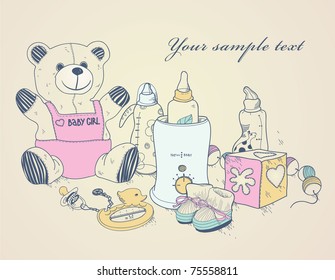 hand drawn card for congratulations on the birth of a baby girl