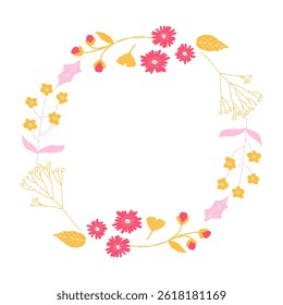 Hand drawn card with decorative floral frame, vector illustration for greeting card, invitation template. Retro, vintage lettering banner, poster, background