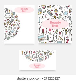 Hand drawn card of make up.Beauty vector illustration.