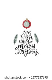 Hand Drawn card Merry Christmas. Vector Happy New Year print 2020 with hand drawn lettering quote. Happy Holidais