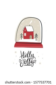 Hand Drawn card Merry Christmas. Vector Happy New Year print 2020 with hand drawn lettering quote. Happy Holidais