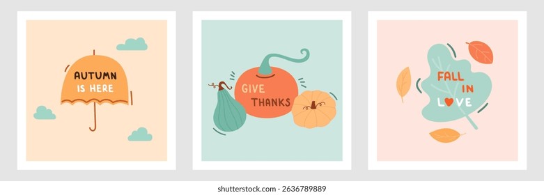 Hand drawn card set for autumn season design