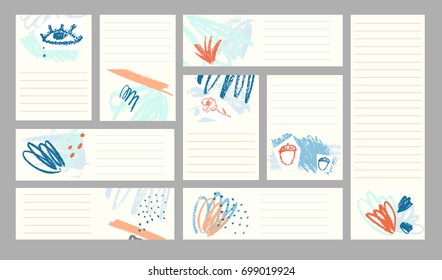 Hand drawn card set. Freehand brushstrokes