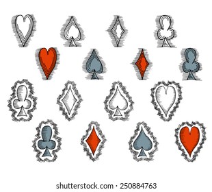 Hand drawn card suits. Isolated, no gradients. 