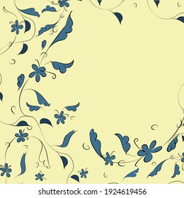 hand drawn card template. Blue abstract flowers and leaves. Imitation of ancient turkish pattern. Vector