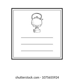 Hand drawn card template with teapot icon and lines vector illustration