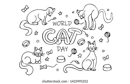 Hand drawn card 'world cat day'