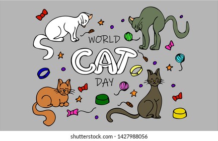 Hand drawn card 'world cat day'