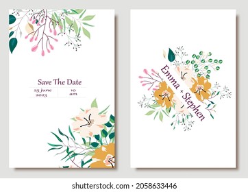 Tarjetas dibujadas a mano con forma abstracta. Concepto de bodas. Fondo de diseño de invitación o tarjeta de saludo decorativa.