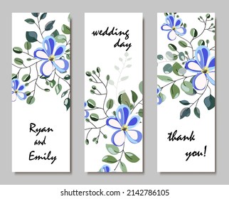 Hand drawn cards with flowers,leaves.Wedding concept. Flower poster.Vector decorative greeting card or invitation background design.