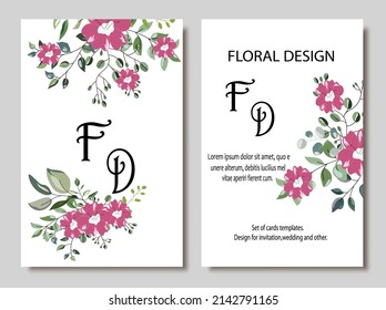 Hand drawn cards with flowers,leaves.Wedding concept. Flower poster.Vector decorative greeting card or invitation background design.