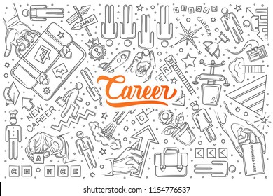 Hand drawn career set doodle vector background