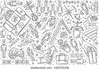 Hand drawn career set doodle vector illustration background