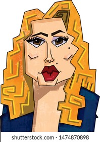 Hand Drawn Caricature Of An Elegant Blond Woman With A Deep Look Vector Art With A Transparent Background