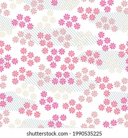 Hand drawn carnation flowers in pastel colors on white background. Seamless botanical pattern with garden and wild flowers. Vector illustration. Floral background.