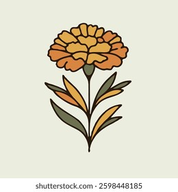 Hand drawn carnation sketch, marigolds buds flower, leaf, set of marigold flowers vector, illustration outline drawing, botanical black and white line art, lineart leaves and stems in engraving style