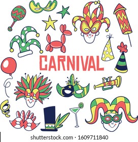 Hand drawn Carnival doodle set	
