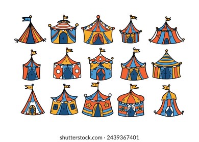 Hand Drawn Carnival tent in flat style isolated on background