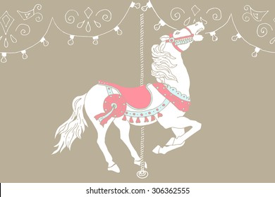 Hand Drawn Carousel Horse. Vector Illustration