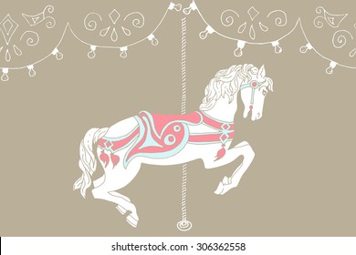 Hand drawn carousel horse. Vector illustration