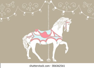 Hand Drawn Carousel Horse. Vector Illustration