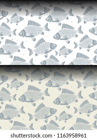 Hand Drawn Carp Fish Seamless Pattern.
One Pattern, And Two Different Colors Of Background.