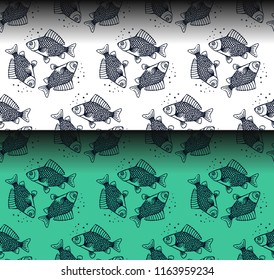 Hand Drawn Carp Fish Seamless Pattern.
One Pattern, And Two Different Colors Of Background.