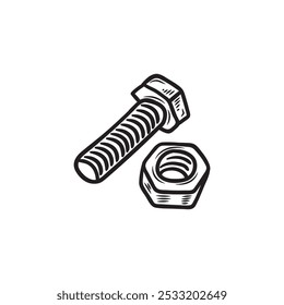 Hand Drawn Carpentry Tools Colorless - Nut And Bolt