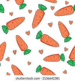 Hand drawn Carrot and heart pattern seamless  children textile design vector