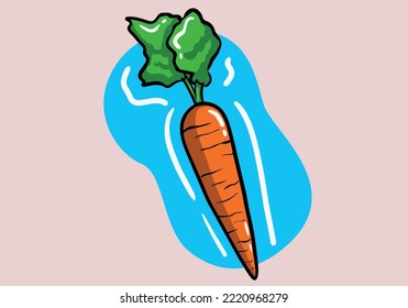 Hand drawn carrot with leaves. Cartoon carrot vector.