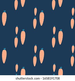 Hand drawn carrot seamless pattern. Doodle carrots backdrop. Botanical wallpaper. Design for fabric, textile print, wrapping paper, kitchen textiles. Vector illustration