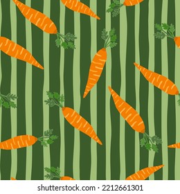 Hand drawn carrot seamless pattern. Doodle carrots wallpaper. Vegetarian healthy food backdrop. Design for fabric, textile print, wrapping paper. Vector illustration