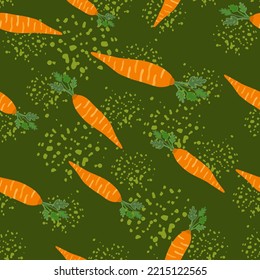 Hand drawn carrot seamless pattern. Doodle carrots wallpaper. Vegetarian healthy food backdrop. Design for fabric, textile print, wrapping paper. Vector illustration