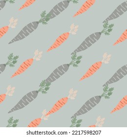 Hand drawn carrot seamless pattern. Doodle carrots wallpaper. Vegetarian healthy food backdrop. Design for fabric, textile print, wrapping paper. Vector illustration