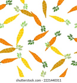 Hand drawn carrot seamless pattern. Doodle carrots wallpaper. Vegetarian healthy food backdrop. Design for fabric, textile print, wrapping paper. Vector illustration