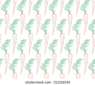 Hand drawn carrot, seamless pattern