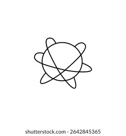 Hand drawn Cartoon Abstract Planet with Rings. Outline Vector Illustration. Isolated on White Background. 