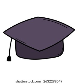 Chapéu acadêmico desenhado à mão ou boné de graduação isolado no fundo branco. Ilustração vetorial.