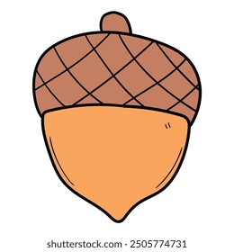 Hand drawn cartoon acorn isolated on white background. Vector illustration.