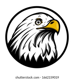 Hand drawn cartoon American eagle head vector illustration in a circle