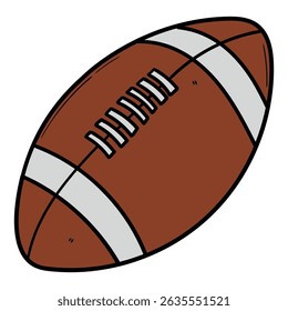 Hand drawn cartoon american football ball isolated on white background. Vector illustration.