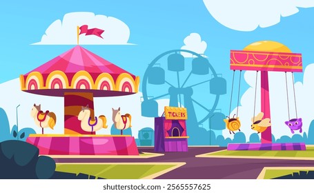 Hand Drawn cartoon amusement park composition